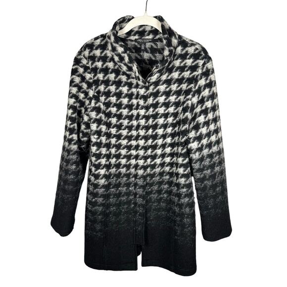 Linea Domani Black & White Checkered Houndstooth Ombré Wool Blend Coat Womens 10 - Picture 1 of 8